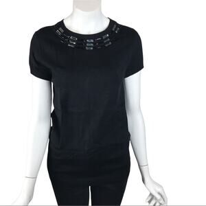 Calvin Klein Top Black Short Sleeves Jeweled Black/Green Womens Size M